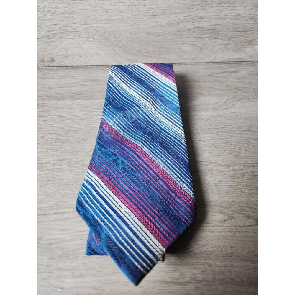 Vintage 60s 70s Rhodia Woven Blue Striped Mens Neck Tie 56x4 Classy France
